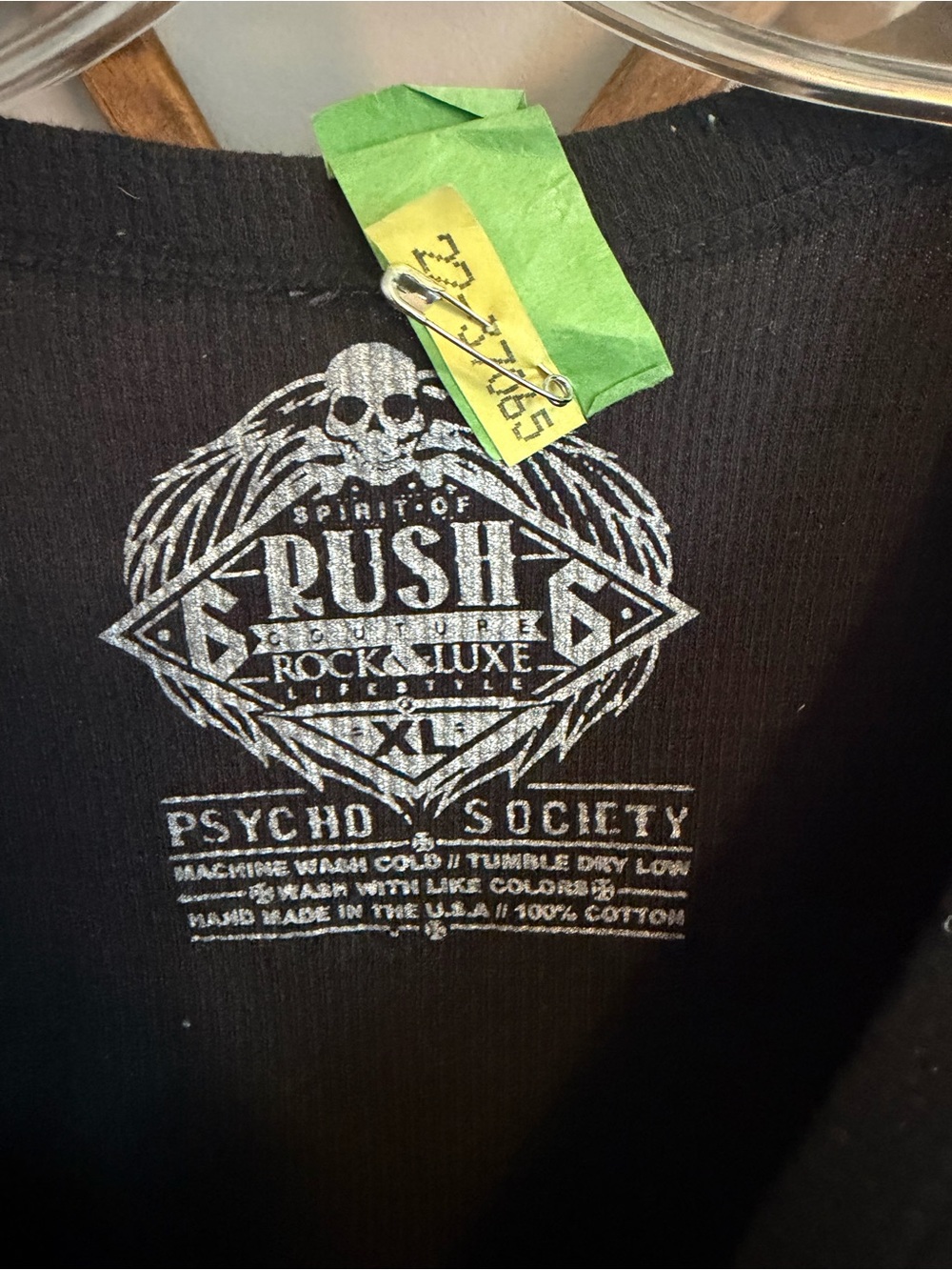 Rush Couture Rhinestone Winged Pistols Thermal Shirt Black XL - Picture 5 of 8